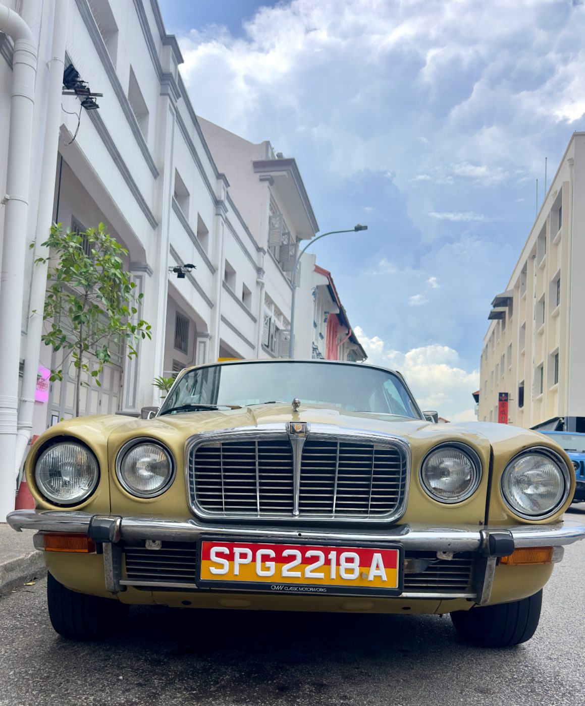 Front grille, quad headlamps and chrome bumper