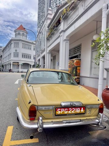 Rear chrome bumper and overriders, Singapore plate