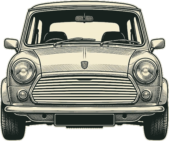 Austin Mini 1000, engraved front elevation